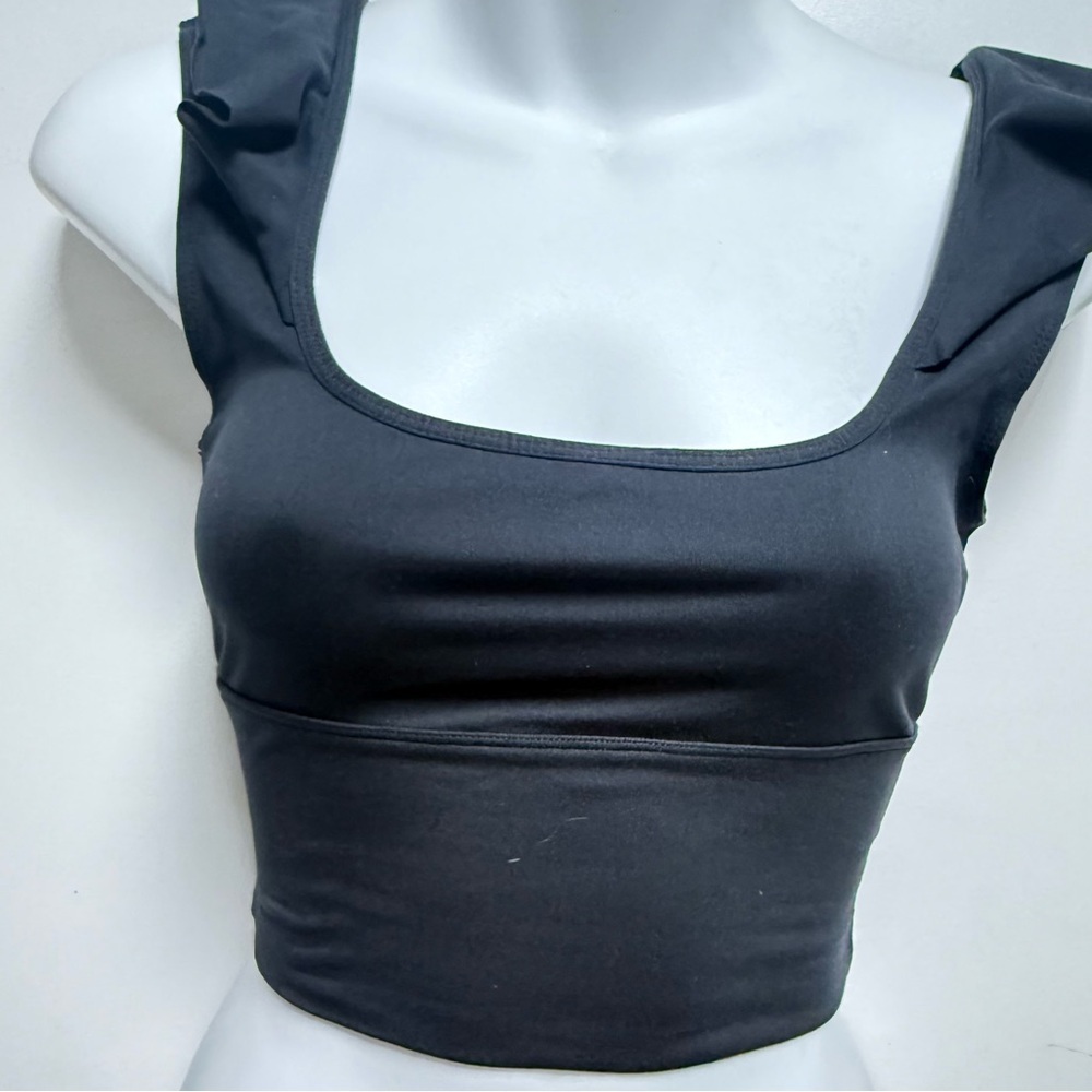 Free People Black Ruffled Crop Tank Top - Picture 2 of 8